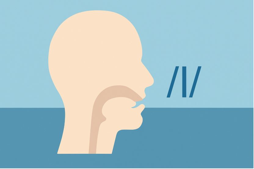 American l sound cover image Minimalist side profile of a human head showing tongue placement for the /l/ sound, with airflow path indicated and a blue background.