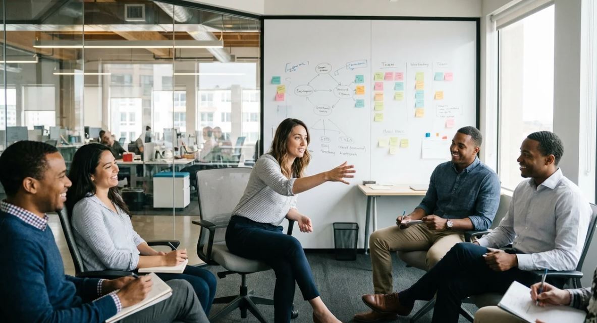 Polite body language used to interrupt in meetings professionally.