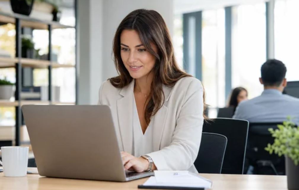 Employee sending “just so you know” update in professional office environment.