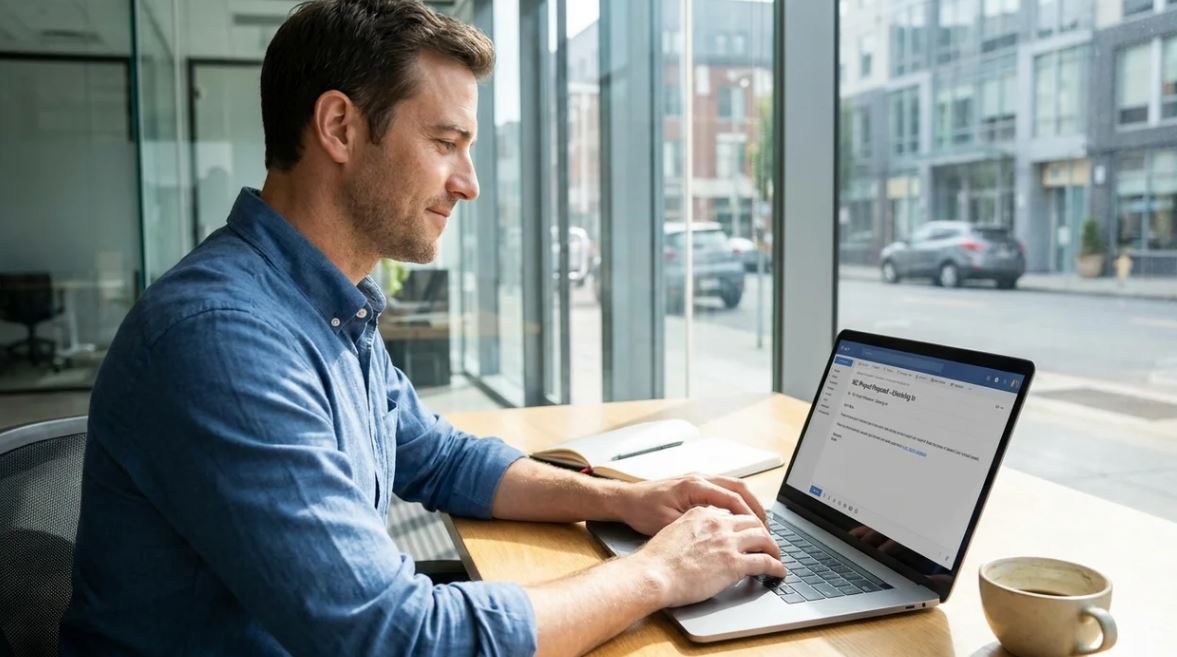 Professional using "I was wondering if" in polite workplace email communication.