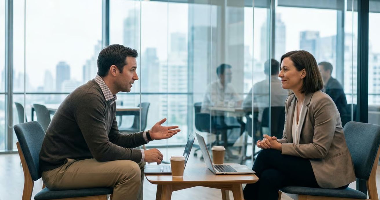 Employee politely making a request to a manager in American business English.