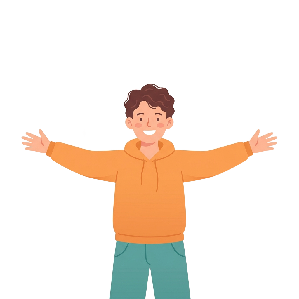 Illustration of a confident person speaking with speech bubbles and sparkles