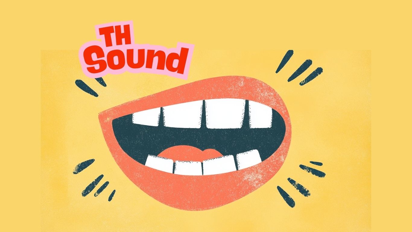 th sound cover image An illustrated close-up of a mouth pronouncing the /θ/ sound, with the tongue placed gently between the upper and lower teeth and lips relaxed—demonstrating the correct tongue position for "think."
